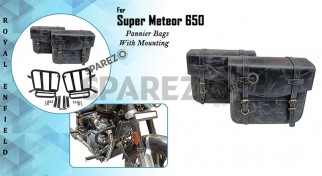 Royal Enfield Super Meteor 650 LH-RH Pannier Bags Pair With Mounting Pair Black